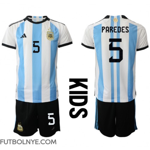 Camiseta Argentina Leandro Paredes #5 Primera Equipación para niños Mundial 2022 manga corta (+ pantalones cortos)